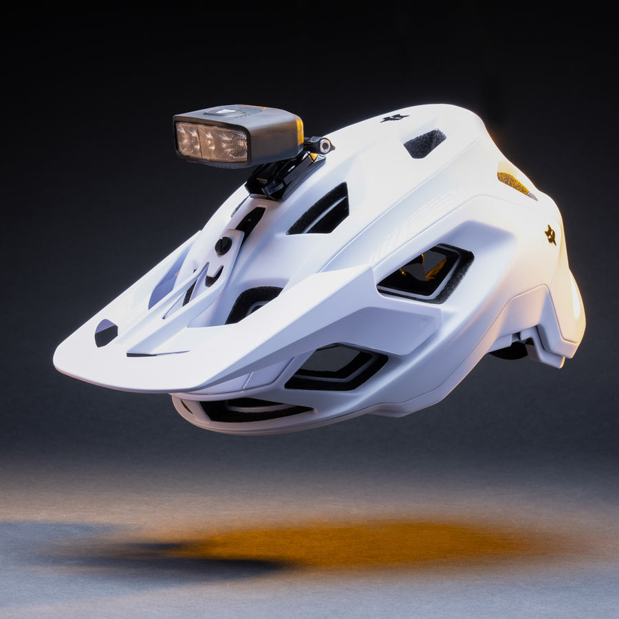 Portal helmet light mounted on mountain bike helmet