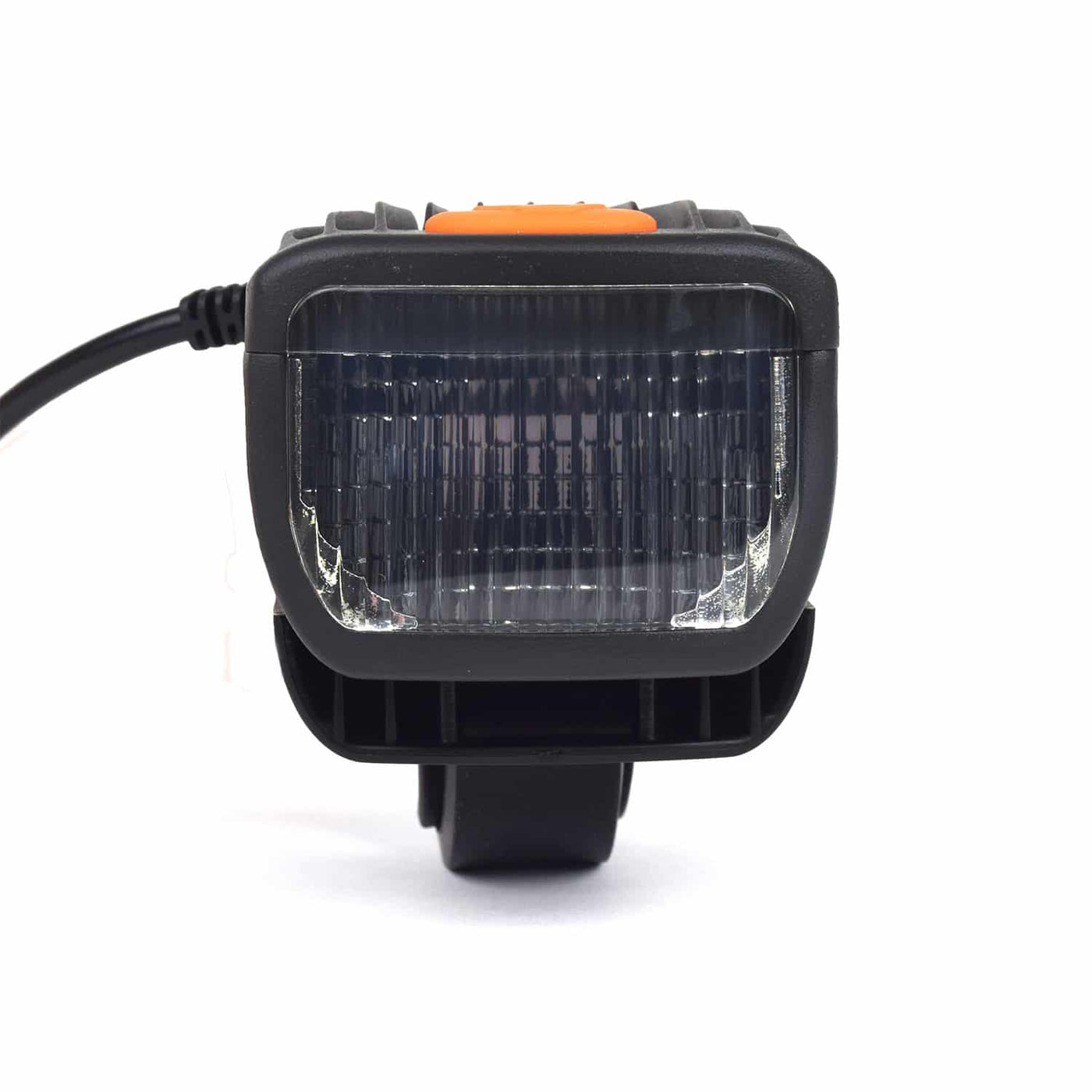 close up front view of road bike light 